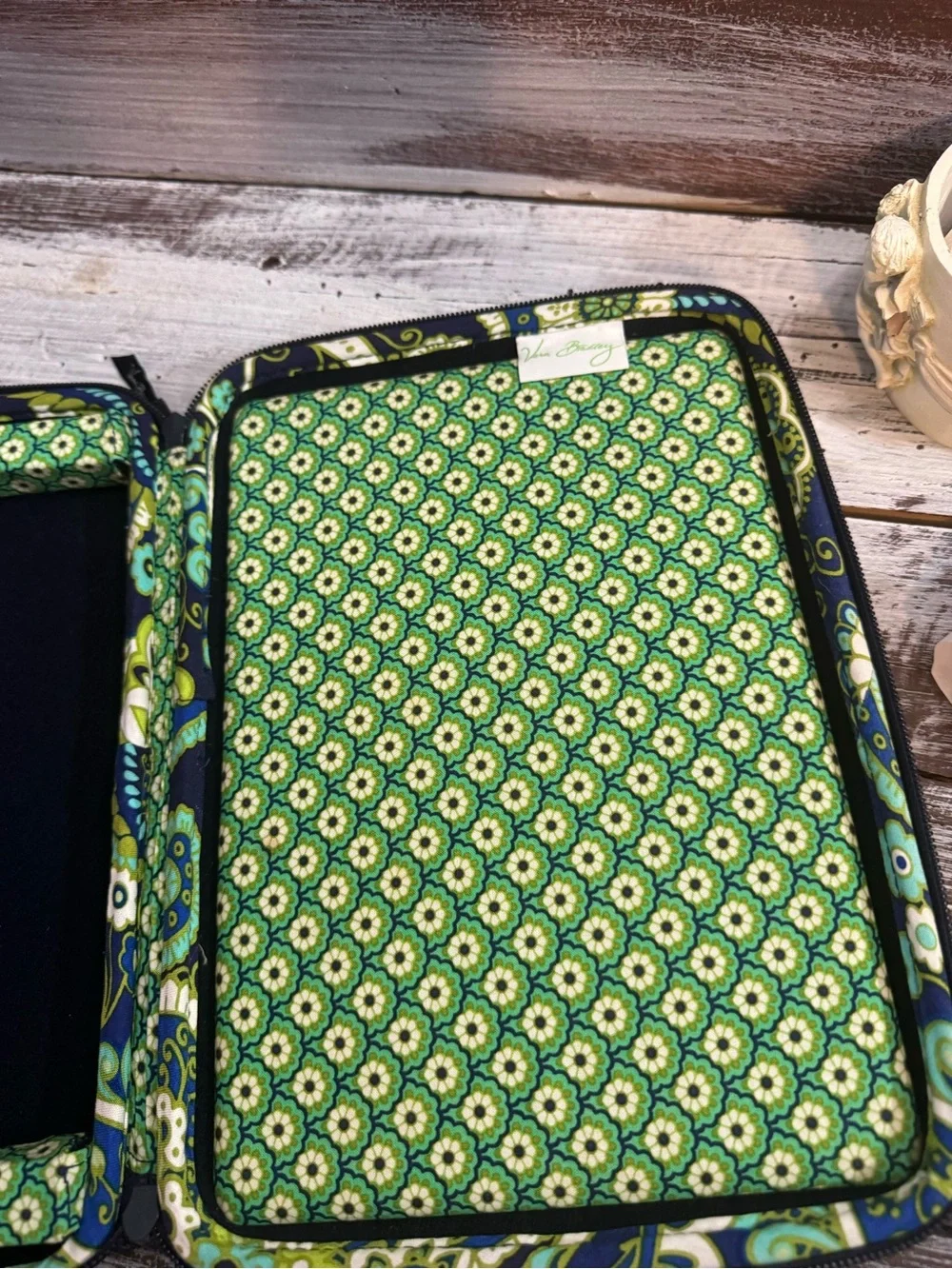 Vera Bradley Navy Green Paisley Quilted Crossbody Tablet Holder